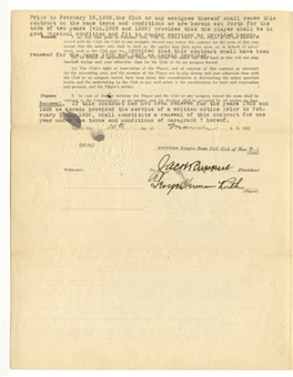 1922 Babe Ruth New York Yankees Contract – His First Ever Yankee Signed Contract! Three Year Contract Covering First Yankees World Championship 1923 (PSA/DNA)